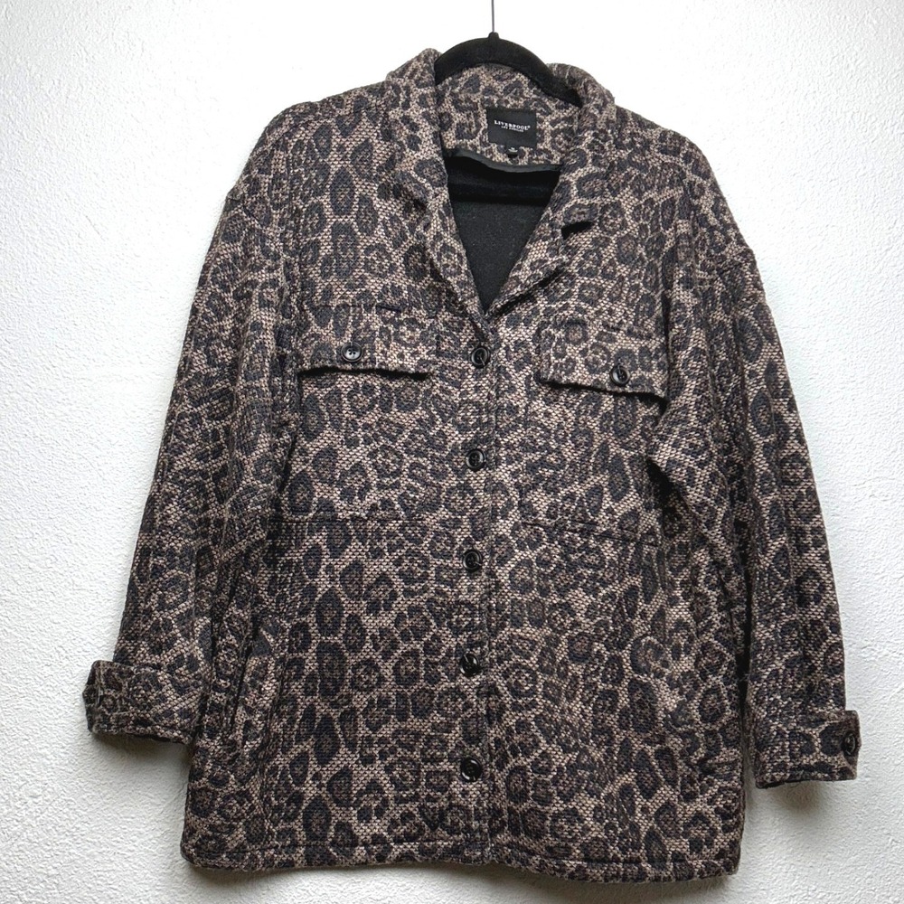 Liverpool Brown Leopard Print Shacket - M - Button Front Knit Jacket Boho Chic